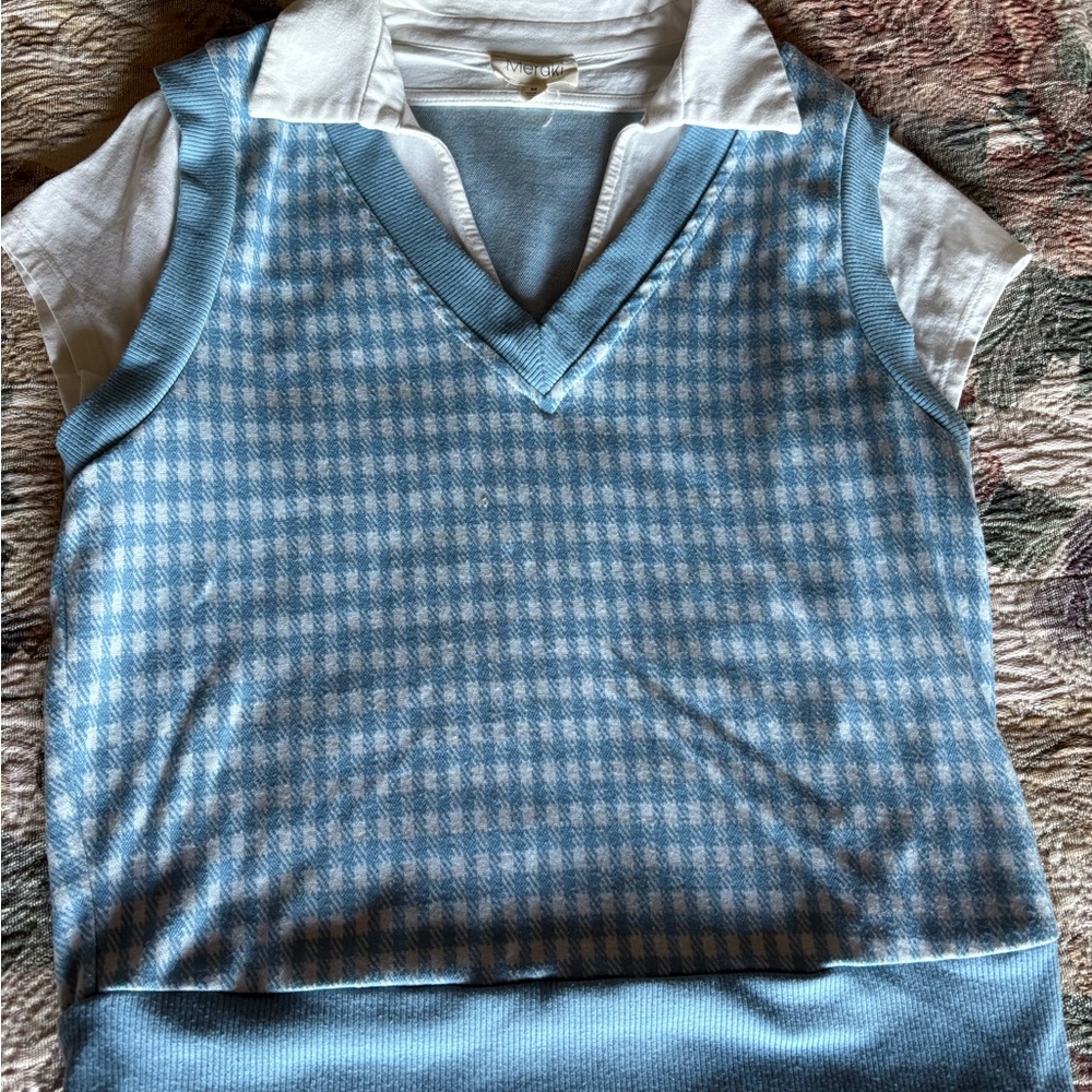 Meraki Blue and White Patterned Vest